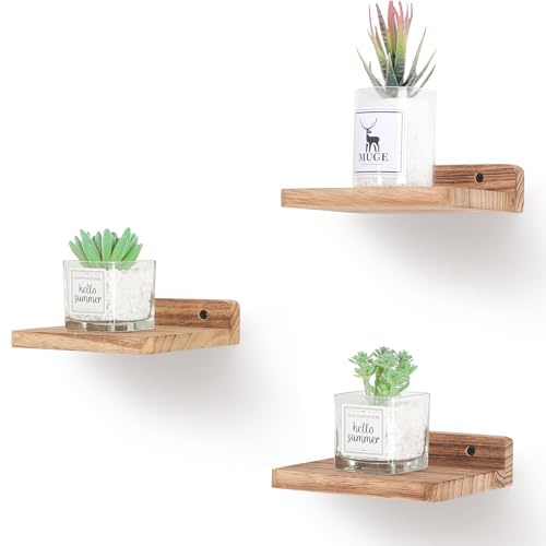NIUBEST Small Floating Shelf, 5x6 Inch Display Ledges for Wall,Mini Shelves,Rustic Wood Shelf for Bedroom Living Room Bathroom Kitchen (3, Carbonized Black)