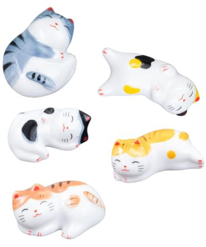 OKUMEYR Reposapalillos Cerámicos Gato De La Suerte 5 Pcs Soporte Palillos Chinos