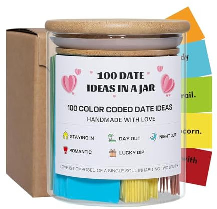 100 Date Ideas In A Jar | Kreatives Date Night Glas | Farbkodierten Themen Date Night Spiele Glas | Lustige Mehrfarbige Date Night Ideen Nachricht | Date Night Geschenk Für Paare Zum Hochzeitstag