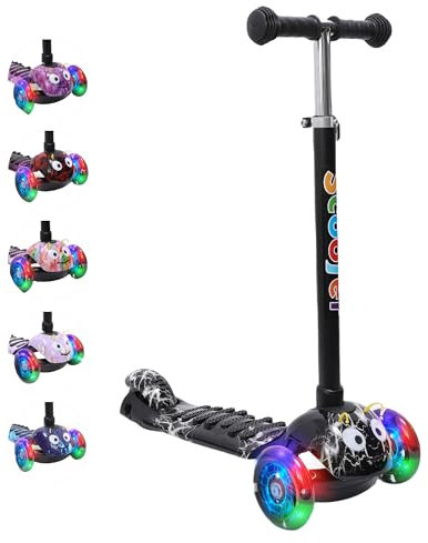 Habib Gruppe Kinderroller, 3-Räder, Kinderscooter für Jungen & Mädchen 3-8 Jahre mit LED-Rädern, Höhenverstellung, rutschfest, Max. 50 KG
