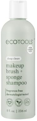 EcoTools Makeup Brush + Sponge Shampoo, Remove Makeup and Impurities from Tools, Sponges & Puffs, Fragrance-Free Brush Cleaner, No Harsh Chemicals, Vegan and | Cleaner brushes and sponges, makeup brush soap for daily washing, beauty brush cleaner, plant based, sulfate free
