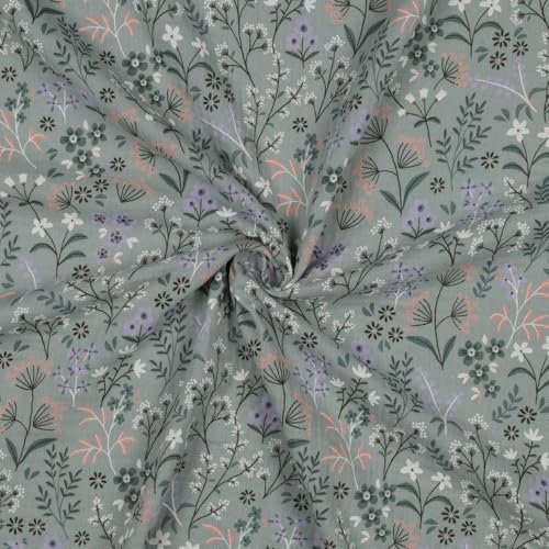 Bio Musselin | zertifiziert | FLOWERS | Ökotex | ab 50x133cm | Meterware (sage)