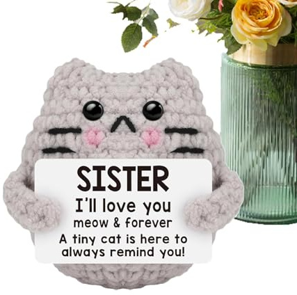 Genérico Häkeln mit positiver Katze, gehäkelt, emotionale Unterstützung, kleine Erinnerungen, positive Katze, handgestrickt, mit Botschaft, lustiger Osterkorb