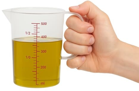 CHEFZOCO Jarra Medidora, Vaso medidor, Recipiente medidor para la cocina, Apto para calentar en microondas, Asa Ergonómica, Capacidad de 650 ml, Plástico, Transparente