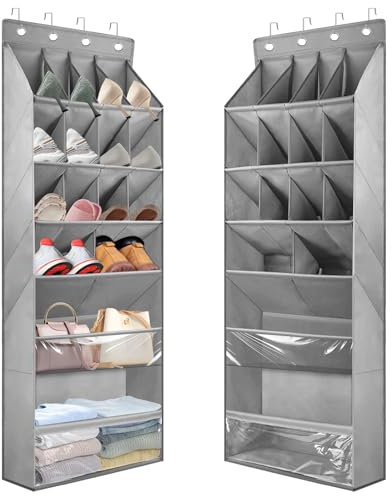 bssmmai Zapatero para Puerta Colgante con Bolsillo Grande y Profundo, Almacenamiento de Zapatos Colgante con 4 Ganchos, Organizador de Zapatos para dormitorios, Apartamentos y autocaravanas (Gris 16)
