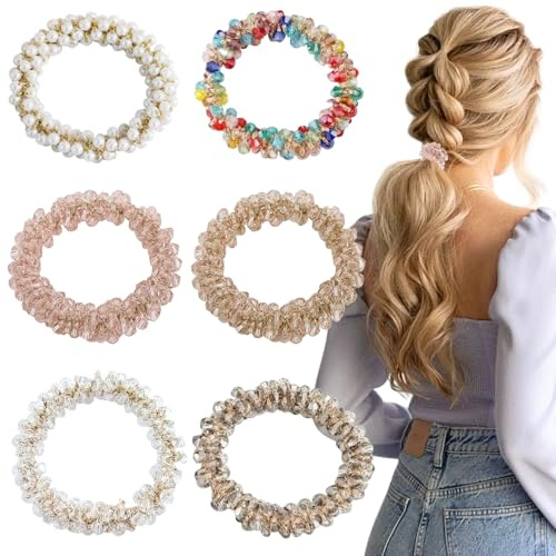 LUFFLOK 6 Stück Haar Accessoires, Festival Haarschmuck, Haargummis Hochzeit und Pferdeschwanzhalter, Haarschmuck Damen und Mädchen, Haargummis zum Zusammenbinden des Haars im Alltag (6 Stück)