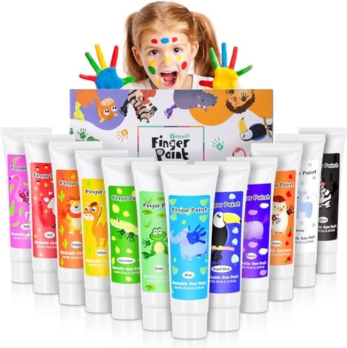 TOGOU2S Peinture au doigt enfant 12 couleurs x 36 ml non toxique et lavable