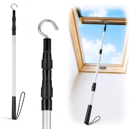 NUOBESTY Loft Ladder Pole with Hook, 90cm/35.3in Extendable Loft Hatch Pole Kit Aluminium Alloy Pull Down Rod for Attic Ladder Access, Window Opener, Garage and Caravan Awning