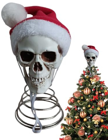 YNPQTDS Topper Für Weihnachtsbaum Draht 19x9.7x10.5 cm Totenkopf Weihnachtsbaumspitze Schädel Weihnachtsbaum Topper Für Garten Wohnung Terrasse Gruselhaus Partydekoration