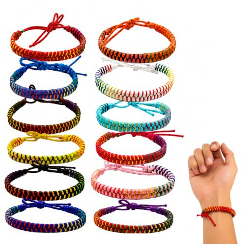 EBHO 12 Pezzi Neon Braccialetti dell'Amicizia- lavoro a maglia a mano, Novità giocattoli per bambini, perfetti come regalini e premi, colori