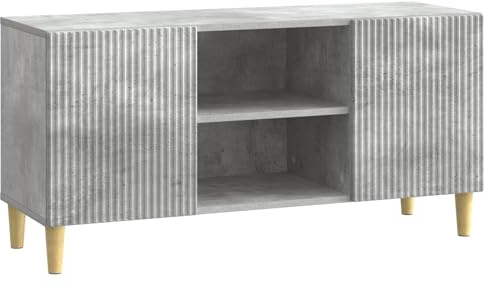 faucqel Mueble para TV de color gris hormigón de madera de 102 x 34,5 x 50 cm con 2 puertas giratorias y estante, armario bajo moderno y aparador para salón, versátil mueble de TV y armario multimedia