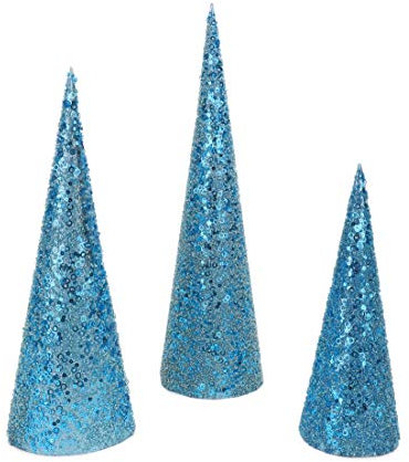 Christmas Concepts® Set of 3 Various Size Christmas Cone Trees Decorations With Sequins And Beads (Ice Blue)