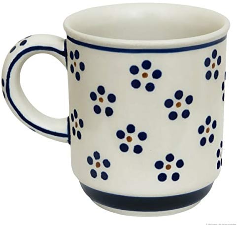 Bunzlauer keramik Becher 250ml – Handbemalte Kaffeetasse mit rundem Henkel, Ø 8 cm, H 9 cm, klassische traditionelle Form (Dekor 1)