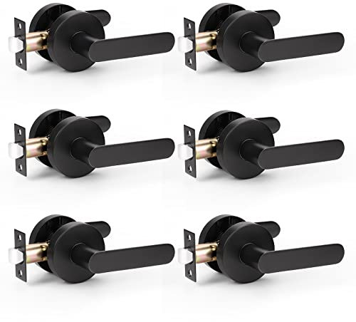 KNOBWELL 6 Pack Black Lever Door Handle, Heavy Duty Interior Door Handles Passage Door Knob, Closet Door Handles for Left/Right Handing 1.94 lb One Lever