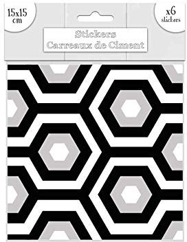 Lot de 6 stickers carreaux de ciment - Noir/Blanc - 15x15cm