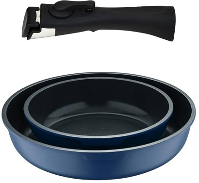Bergner Click&Cook Juego de 2 Sartenes Ø22Ø26cm Aluminio fundido Azul + Mango desmontable