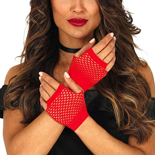 NET TOYS Fingerlose 80er Jahre Handschuhe ohne Finger - Rot - Schrilles Frauen-Kostüm-Zubehör Party-Netzhandschuhe - EIN Highlight für Fasching & Mottoparty