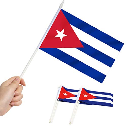 Anley Cuba Miniature Flag - Mini Banderas cubanas de 5 x 8 Resistentes a la decoloración y Colores Vivos - Bandera de Mano de 5x8 Pulgadas con mástil y Punta de Lanza sólida Blanca