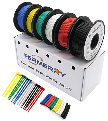 Fermerry 20 AWG Litzendraht Silikon verzinnte Kupferdrahtspule je 3m 10 Fuß 6 Farben Flexibel 20 Gauge Anschlusskabelsatz 0.5mm² Kabel Electrical Wire 200 C Elektrischer Sortiment Schaltlitze