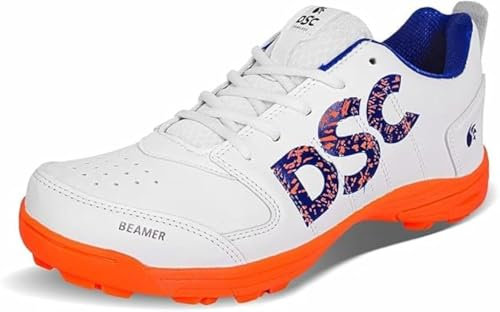 DSC Beamer Cricket Shoe for Men & Boys (Light Weight | Economical | Durable | Size UK: 4) Grey-White