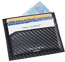 Tru Virtu® Ultra Slim Wallet Carbon Kartenetui I Kreditkartenetui I RFID-NFC-Schutz I Leder I Slim Wallet I Card-Holder