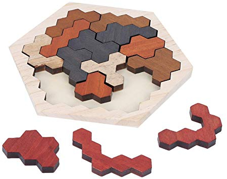 Kinder Puzzle Spielzeug Pödagogisches Frühes Lernen Kleinkind Kind Holz Geometrie Logik Tangram Puzzles Holz Sechseck Puzzles für Kinder(Puzzles)