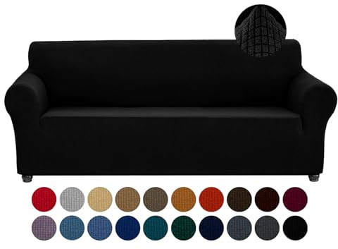 Joccun Stretch Couch Cover Slipcovers, 1-Piece Sofa Covers for 3 Cushion Couch Spandex Jacquard Washable Furniture Protector Cover for Living Room,Kids,Pets(Sofa,Black)