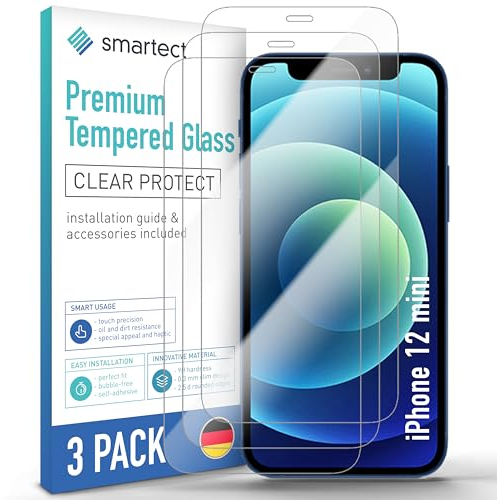 smartect Vetro Temperato [3 Pezzi, Clear] compatibile con iPhone 12 mini, Pellicola Protettiva HD Anti Graffio, Senza Bolle, Durezza 9H, 0.3mm Ultra Trasparente, Ultra Resistente