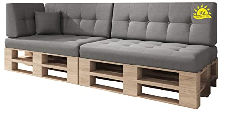 sunnypillow Palettenkissen Outdoor, UV-lichtecht, wasserdicht - 6er Set - Palettenauflage für Palettensofa für Haus und Garten - Palettenpolster für Palettenmöbel - Rückenkissen & Sitzkissen Grau