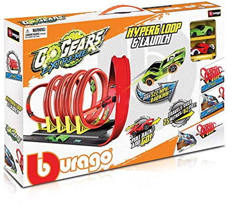 Bburago B18-30535 GO Gears Extreme Hyper 6 Loop und Launch-2 Autos, Verschiedene Designs und Farben