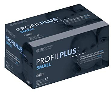 UNIGLOVES OP-Mundschutz PROFIL PLUS Small Typ IIR, für Kinder, verschiedene Farben - 50 Stück, 3-facher, glasfaserfreier Filter mit engearbeiteten, Nasenbügel, latexfrei, nickelfrei (Blau)
