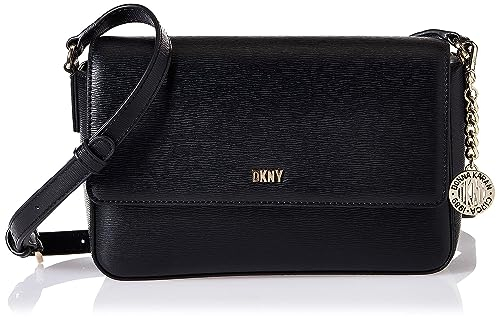 DKNY Damen Bryant Md Flap Cross Umhängetasche, Schwarz/Gold