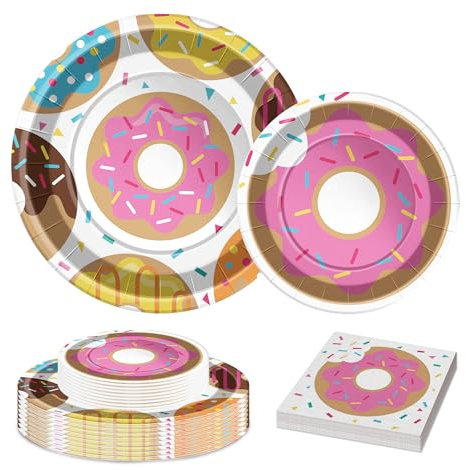 Donut Party Supplies Einweg-Partygeschirr – Teller und Servietten, 40 Stück