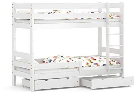 WNM Group 2in1 Etagenbett oder 2 Einzelbetten - Hochbett mit Rausfallschutz und 2 Schubladen Sophie - Hochbett Kinderbett für Mädchen und Jungen - Absturzsicherung Hochbett 80x190 cm - Weiß