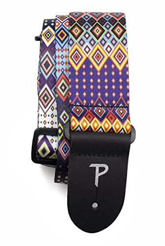 Perri's Leathers Ltd. - Guitar Strap - Polyester - Diamonds Yel/Pur/Blu - Adjustable - For Acoustic/Bass/Electric Guitars - Made in Canada (LPCP-7304)