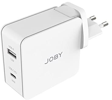 JOBY 42W Dual Output Wall Charger, USB-C Ladegerät und USB-A Ladegerät, Inklusive EU UK und US Adapter, Reiseladegerät, USB C Power Delivery, Dual Charger