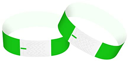 Chstarina 100 Stück Eintrittsbänder, Einlassbänder, Papier-Armbänder, Einlassbändchen, Partybänder, Wasserfeste Securebänder, Kontrollbänder in Bunten Farben - 25×2cm (Grün)