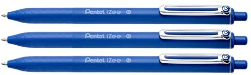 Pentel iZee Retractable Ballpoint Pens with Metal Clip 1 mm Tip 0.5 mm Line Blue Pack of 3