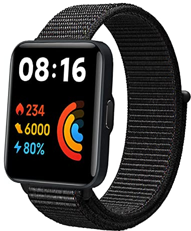 KoGiio Nylon Bracelet Compatible avec Xiaomi Redmi Watch 2 Lite, Hommes Femmes Respirabilité Ajustable Bracelet Compatible avec Xiaomi Redmi Watch 2 Lite Noir