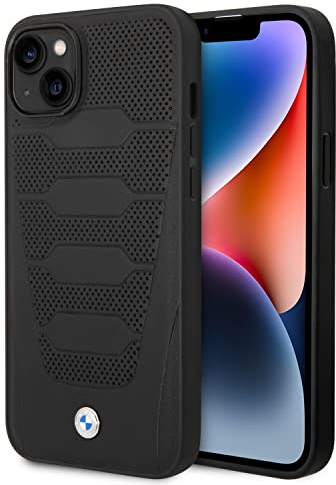 CG MOBILE BMW Handyhülle für iPhone 14 Signature Collection in Schwarz Perforierte Sitze, Echtleder Schutzhülle & Durable Case mit Easy Snap-on, Stoßdämpfung & Signatur-Logo