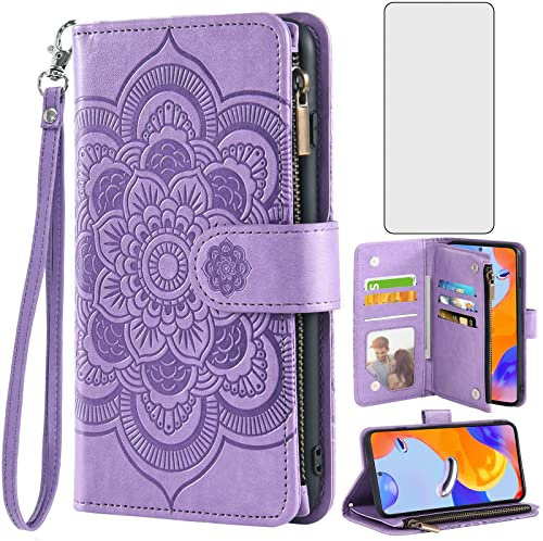 Asuwish Funda para Xiaomi Redmi Note 12 Pro 4G/Redmi Note 11 Pro 5G con Cristal Templado Protector Pantalla Libro Cuero Piel Tarjetero Soporte Note11 11Pro 11E 2201116SG Tapa Carcasa Capa Case Lila