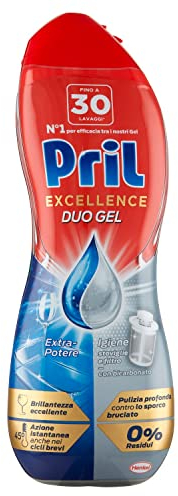 Pril Excellence Duo Gel Detersivo Lavastoviglie Gel Azione Igiene con Bicarbonato, Confezione da 30 Lavaggi