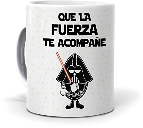 mundohuevo. Taza con Frase “Que la Fuerza te acompañe”. | Regalo Original| Capacidad de 350 m| Regalo para Fans de Star Wars.| Taza de cerámica AAA | Película| Ciencia Ficción.| Regalos para Amigos.