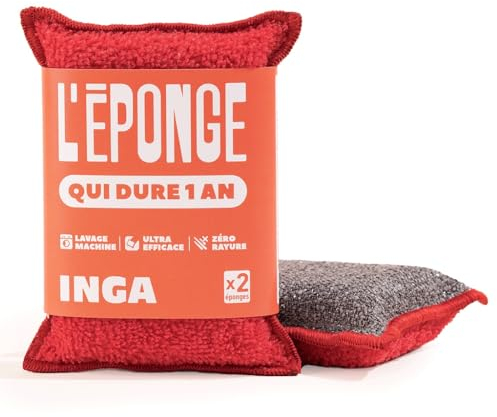 Inga - 2 x Wiederverwendbare, Waschbare Schwämme - Hochwirksam, Kratzfrei - Doppelseitig - Wechselt Zu Einem Waschbaren Schwamm, Der EIN Jahr Lang Hält
