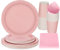 96 pièces Rose ensemble d'assiettes en carton jetables assiettes en papier, gobelets, serviettes, BBQ Party Pique-nique - place pour 24 personnes