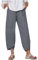 SMIDOW Caprihose für Damen, Baumwoll-Leinen, weites Bein, Caprihose, lässig, Sommer, kurze Hose, Strand, elastische Taille, Baggy, bauchfreie Hose, #03 Grau, Groß
