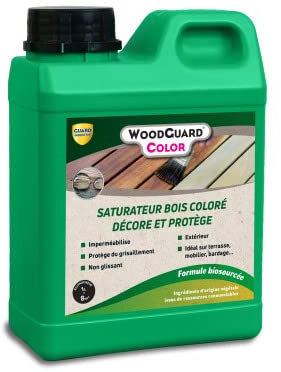 Lasure Cérusée Imperméabilisante Bois Brut - WoodGuard Color- Saturateur Protecteur Eau Gel - 1L-8m2