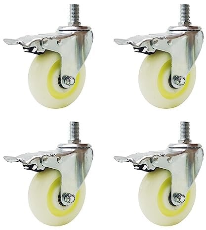 UkewEi Gewinde Lenkrollen M12/16/20, 3 Zoll Schwerlast Leise MöBelrollen Mit Bremse, 4 StüCk Lenkrollen Tragkraft 400kg for Werkbank Werkzeugwagen Paletten (Color : with Brake, Size : M20*60mm)