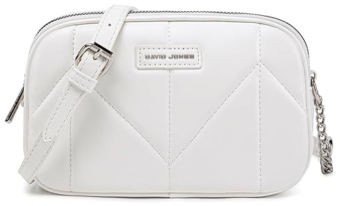 David Jones - Dämen Kleine Umhängetasche - Frau Mini Handtasche PU Leder - Handy Tasche Multi Taschen Reißverschluss - Kette Crossbody Bag Viele Fächer - Abendtasche Clutch Party Elegant - Weiß