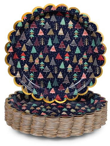 Confettiville Christmas Paper Plates, 50-Count Disposable Christmas Dinner Plates, Scalloped Gold, Party Supplies